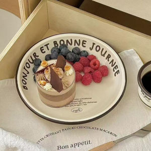 French Vintage Enamel round Baking Dish Soup Plate Pizza Breakfast Dessert Plate Multifunctional Dishware from Mainland China