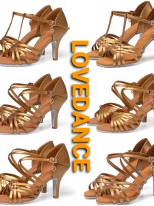 LOVEDANCE Latin Dance Shoes for Women Medium High Heel Soft Bottom Indoor Brown Color Series Competition Practice Shoes