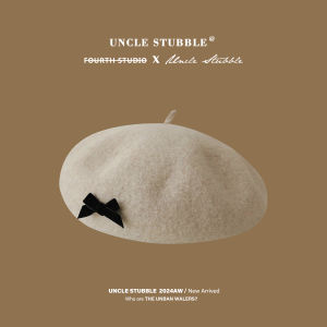 Mũ Mũ Nồi Len Nguyên Chất Nữ Dễ Thương Mũ Nơ Bloomer Mùa Thu Mùa Đông Nghệ Thuật Mặt Mũ Họa Sĩ Cổ Điển Thon Gọn Phong Cách Hàn Quốc