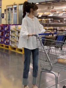 Áo Sơ Mi Rộng Rãi Mùa Xuân Thu Cho Bà Bầu Áo Sơ Mi Búp Bê Che Bụng Thời Trang Mùa Xuân Cỡ Nhỏ Phong Cách Hàn Quốc