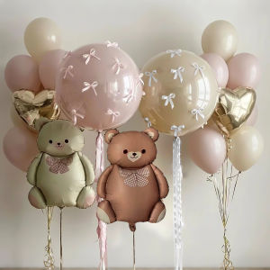 Cartoon Bear Transparent Bobo Balloon Set with DIY Bow for Mothers Day Birthday 2025 Graduation Season Shower Party