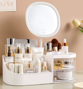 Desktop Makeup Organizer Box Drawer Style Cosmetic Storage Rack Lipstick Mirror Makeup Desk Accessories Home Organization