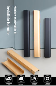 Invisible handle Long black modern simple no-punch dark drawer cabinet door Cabinet wardrobe edge Nordic door handle