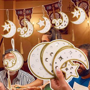 3Pcs New Ramadan Festival Head Wooden Tassel Pendants Moon and Star Pendant for Eid Al-Fitr Wall Door Handle Decor Estival Decoration Gift
