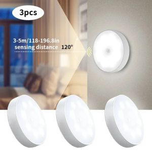 1/3Pcs 8LED Motion Sensor Light Night Light USB Rechargeable Night Lamp for Kitchen Cabinet Wardrobe Lamp Staircase Closet Light