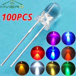 100pcs F5 5mm Round White Red Blue Warm Pink UV Water Clear Led Super Bright Ligte Emitting Diodes 6000-6500k Lamp Beads Bulb