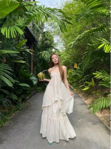 Romantic Atmosphere Beautiful Strapless Neckline Long Dress Elegant Drifting Korean Style Commute Spring Season Womens Dress