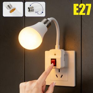 E27 Direct Plug in Swivel Head E27 Socket Bulb Holder with Switch EU Plug LED Table Lamp Stainless Steel Hose Steering Lever