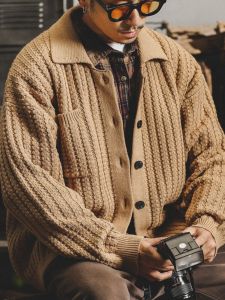 สไตล์ชุดทํางานอเมริกัน ถัก Ted คาร์ดิเกน สําหรับผู้ชายเฮฟวี่เวทย้อนยุค หลวม Fit ลำลอง ถัก เสื้อสเวตเตอร์ เสื้อแจ็คเก็ต สําหรับ ฤดูใบไม้ร่วง และ ฤดูหนาว