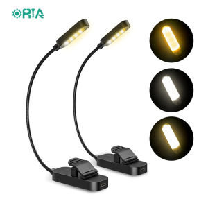 ORIA 2 Pcs Mini Book Light Rechargeable 8 LED Reading Light in Bed with Adjustable Brightness 3 Colors Clip on Eye Care Perfect for Readers Students Kids