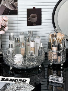 Rotating Desk Multi-Grid Transparent Acrylic Cosmetic Display Organizer