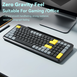Ergonomic Wireless Membrane Keyboard with Scissor-Switch BT/2.4G/USB Multi-System Device Holder Slot for All-Day Office Typing