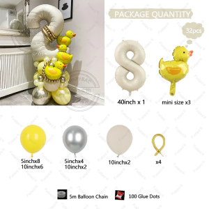 32pcs Mini Duck Balloon Set with 40inch Cream Numbers 1-9th Birthday Party Decoration Supplies Baby Shower 2026