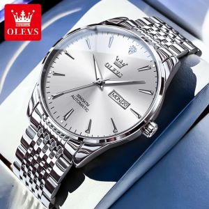 Đồng Hồ Đeo Tay Cơ Tự Động OLEVS 6635 Dành Cho Nam Có Lịch Dây Đeo Bằng Thép Không Gỉ Chống Sốc Đồng Hồ Sang Trọng