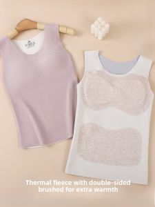 miiow | Thickened Fleece Warmth Vest Silk Fiber Underwear For Puberty Girls School Students Autumn Clothes MiiOW Cat Person Brand