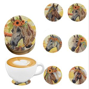 other | 6 DIY Diamond Painting Art Set Horse Pattern Coaster Special Shape Crystal Artificial Diamond Mosaic Craft