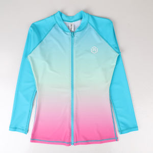 Charmo Women Plus Size Rash Guard Zipper Long Sleeves Quick Dry Soft Swimming Shirt Gradients Color UPF 50+ Crew Neck Surfing(XL=1XXXL=2X3XL=3X)