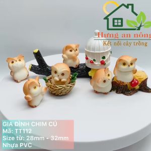 TT112 - gia đình chim cú DIY trang trí tiểu cảnh sen đá xương rồng bonsai cây để bàn ( xem trong mô tả )