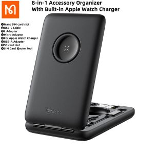 Mcdodo 8-in-1 Accessory Organizer with Built-in Apple Watch Charger Type C to Type C 60W 3A Fast Charging Cable Data Transmission 480Mbps Multifunctional Storage Box For Type C Lightning Micro Usb A Cables Storage Box With SIM and TF Card Slots