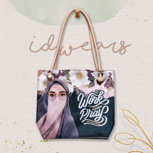 [SIZE KECIL] Tas Wanita Totebag Tali Sumbu Plong Motif Printing Hijab Muslimah/Kartun Kucing/Negara Makkah Turki Souvenir Umrah Haji