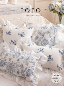 Pure Cotton Embroidered Pillowcase French Style Universal Square Pillow Cover with Wood Grain Lace Edge for Sofa Or Bed Head