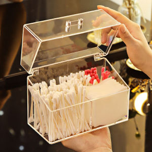 Multi-Functional Cosmetic Cotton Swab Storage Box Lipstick Organizer Transparent Dustproof Cover Household Makeup Remover Holder