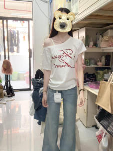 American Style White Shoulder Bared Short Sleeve T Shirt Women Summer New High Level Elegant Beautiful Shoulder Bared Top