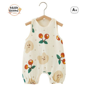 Baby Summer Thin Cotton Romper Sleeveless Vest Harem Clothes Breathable Cloth Wrap Easy to Wear And off Short Sleeve round Neck