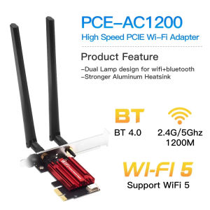 Kebidumei | KEBIDUMEI WiFi 5 PCI-E Wireless Adapter Network Card AC1200 Dual Band 2.4G/5GHz 802.11AC For Bluetooth 4.0 Desktop Laptop Win11