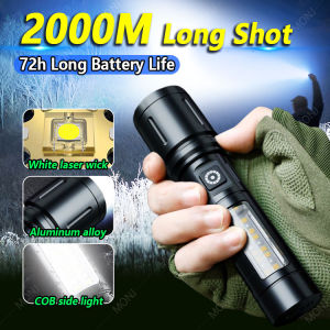 MONJ Super Bright LED Flashlight Rechargeable Waterproof Original Laser Wick Zoom Six Lighting Modes Portable Outdoor Camping Searchlight