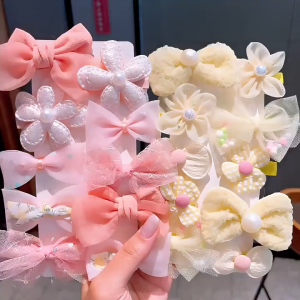10pcs Elastic Bowknot Ponytail Hair Clips Hairband Set Headdress Korean Hair Accessories For Kids Girls