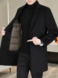 HENGYUANXIANG | Hengyuanxiang Mens Mid-Length Woolen Coat With Down Inner Vest Fashionable Urban Style Detachable Lining Long Sleeve Polyester Fiber