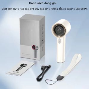 Quạt cầm tay mini tích điện S001 gió mạnh 16000 vòng/phút có dây đeo 4000mAh màn hình LED hiển thị type-C
