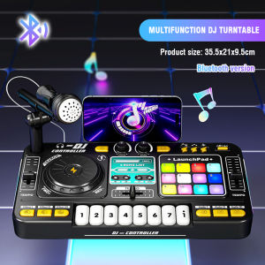 Kid DJ Mixer with Microphone Electronic Piano Keyboard Bluetooth DJ Turntable Controller Musical Instrument Kid Birthday Gift