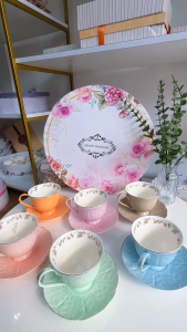 Cup Set Cangkir Keramik Premium Polos Embos Import Free Box