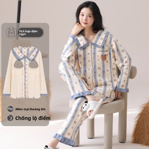 Bộ đồ ngủ nữ MiiOW bằng cotton dài tay có đệm ngực thoải mái - mùa thu đông