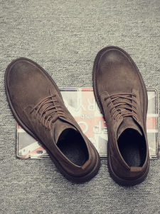 Mens Martin Shoes Spring Autumn High Top Breathable Leather mid Top Workwear Shoes Korean Style Versatile British Style