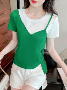 เสื้อยืดแขนสั้นผู้หญิงฤดูร้อนปี 2024 แขนกุดแบบหลวมๆ ปกป้องแสงแดด เสื้อผ้ากันแดดแบบสวมคอสำหรับฤดูร้อน