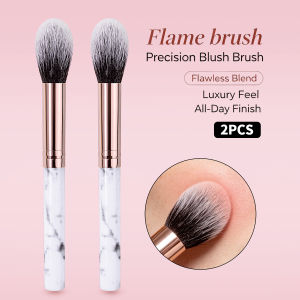 2Pcs Flame Blush Brush Set Marble Handle Precision Makeup Brushes Soft Flawless Blend Cosmetic Brush for Blush Contour Daily M