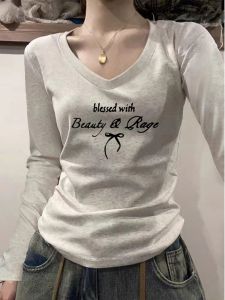 Áo Thun Dài Tay Màu Trắng Phong Cách Mỹ Cho Nữ Mùa Xuân Thu Áo Lót Ngắn Ôm Vừa Vặn Gợi Cảm Áo Lót Tay Dài Thường Ngày