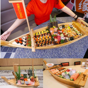 Japanese Style Sushi Boat Wooden Boat Seafood Platter Serving Dish Raw Fish Slices DIY Sushi Kit Kitchen Cooking Utensils