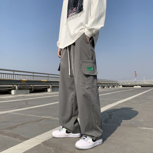 กางเกงขายาวทรงหลวมสไตล์ญี่ปุ่นสำหรับผู้ชาย ฤดูใบไม้ร่วง/ฤดูหนาว กางเกงขายาวทรงตรง กระเป๋าหลายช่อง กางเกงขายาวลำลอง แบรนด์แฟชั่น