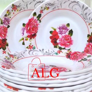 PROMO 12PCS PIRING MAKAN MELAMINE TERBARU MOTIF MAWAR SUPER MEWAH DAN TAHAN PANAS LEBAR 23CM