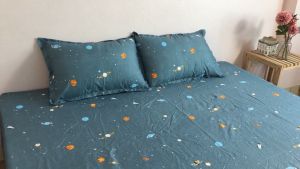 Bộ 3 món: Ga bọc nệm kèm vỏ gối | drap giường [Hoa Hồng Xanh] giá rẻ kích thước m2/m6/m8/2m2 chất Poly cotton - Ga bo chun bảo vệ đệm Chăn ga gối Moon Shop - có bán Mua lẻ 01 vỏ ôm
