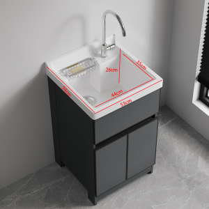 Modern Minimalist Space Aluminum Laundry Cabinet Laundry Sink Ceramic Basin with Scrub Board Stand Alone Bathroom Furniture