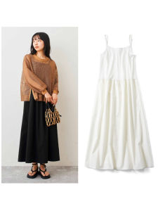 Elegant French Splice Strap Midi Dress Comfortable Large Size A-Line Skirt High Waist Long Sleeve Pure Color Single Button