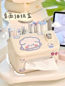 กล่องใส่กระดาษทิชชู่รูปบ้านเล็กสไตล์ครีมสุดน่ารักและเรียบง่าย กล่องใส่กระดาษทิชชู่สำหรับโต๊ะกาแฟในห้องนั่งเล่น
