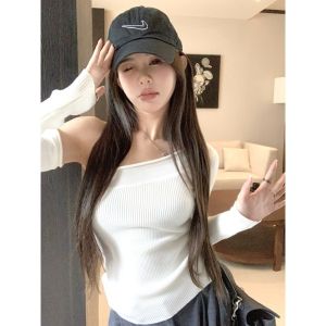 Áo Len Dệt Kim Hở Vai Cổ Chéo Ôm Vừa Vặn Thời Trang Cá Tính Dành Cho Nữ Áo Ngắn Gợi Cảm Cho Cô Gái Nóng Bỏng