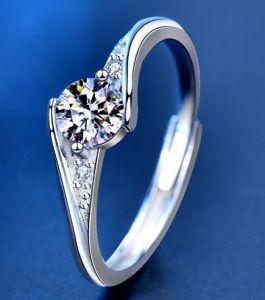 LOVETIA Cincin Berlian Moissanite S925 0.5CT Sterling Silver Cincin Pasangan Sertifikat GRA XJA013