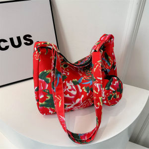 2024 New Fashion Trendy Canvas Tote Bag with Large Capacity Floral Print Crossbody Satchel for Daily Matching by Little Meow Dabao